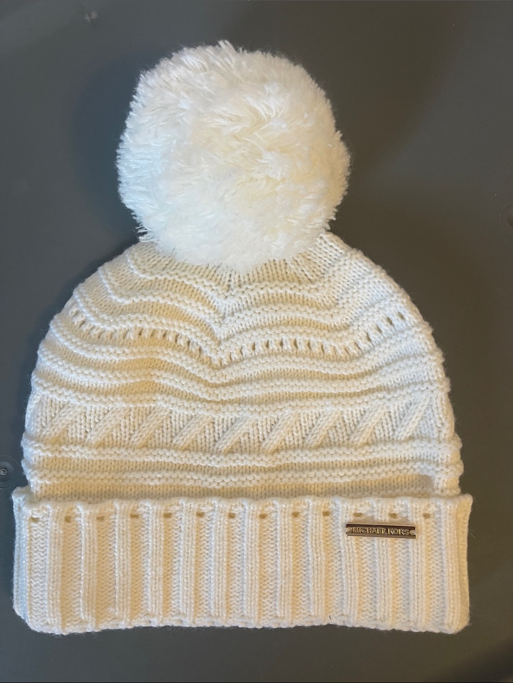 Michael Kors Women’s Cream Knit Pom Pom Hat Beenie Tobaggan